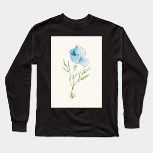 Blue Poppy Sketch in Pen, Ink and Watercolor Long Sleeve T-Shirt